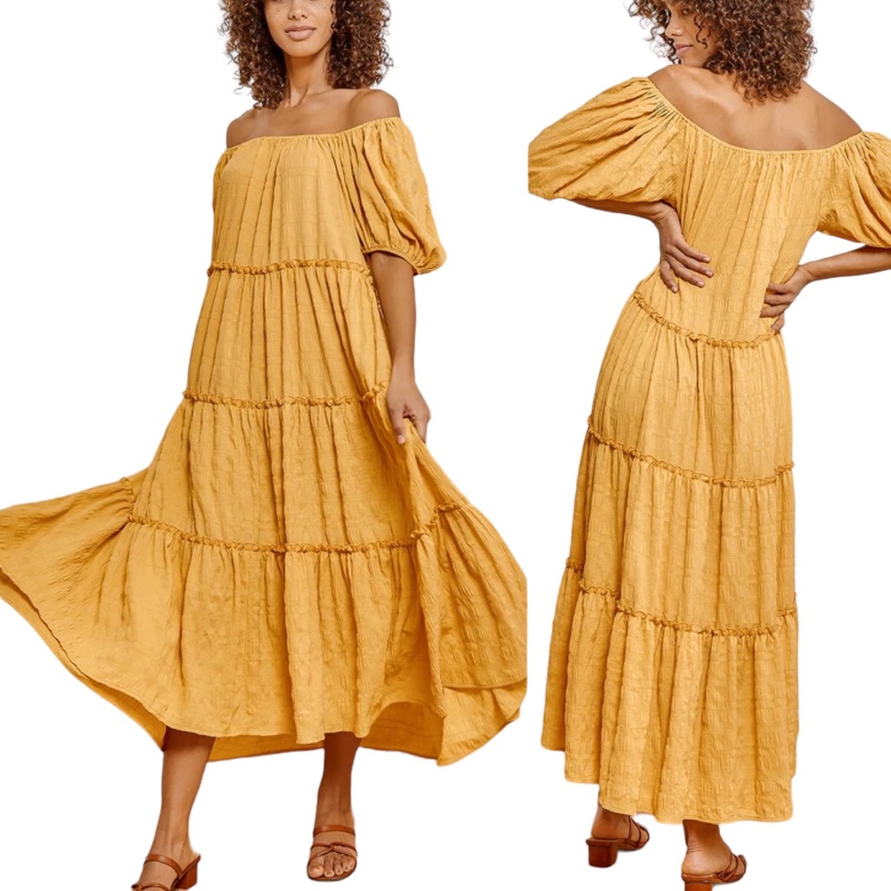 LULUS TIERS MY DEAR YELLOW PUFF SLEEVE TIERED MAXI DRESS SIZE XS NEW